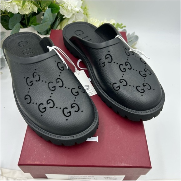 Gucci rubber slip on sandals cut out monogram size 12 made in Italy - Picture 7 of 7